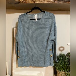 NWOT Blue Crew Neck Knit Layering Sweater with Horn Button Accents